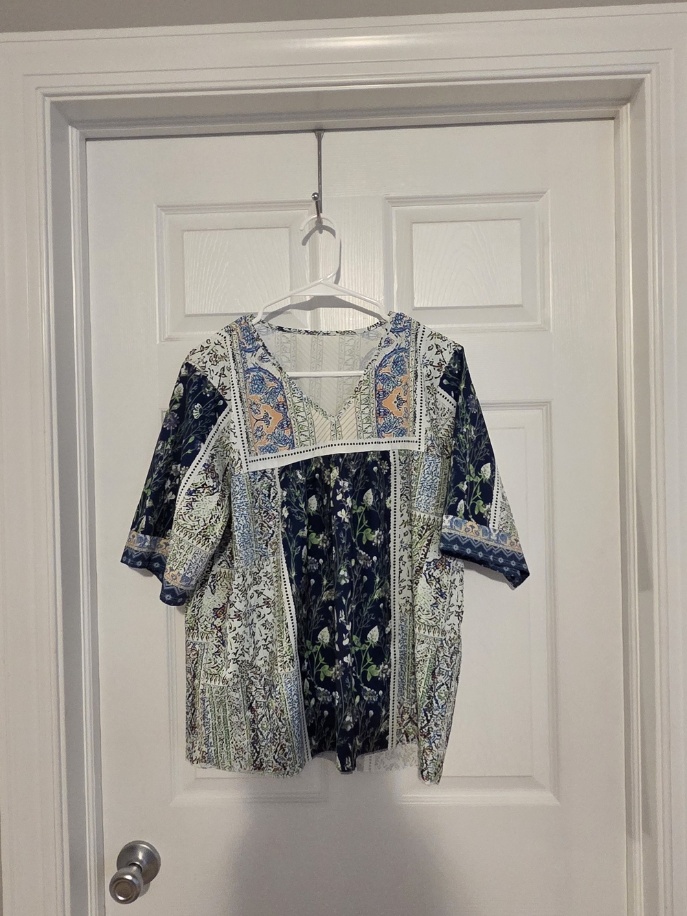 Source Unknown Boho Patchwork Tunic - Navy, Cream & Blue